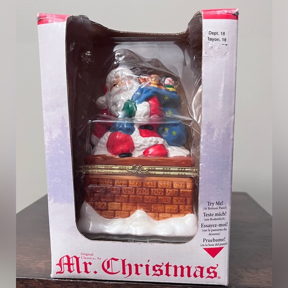 Mr. Christmas Santa in Chimney Porcelain Wind-Up Music Box Animated Scene Sankyo - Picture 11 of 12